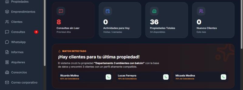 Match Detectado en el Dashboard de InmoMind: los clientes más compatibles con la última propiedad cargada
